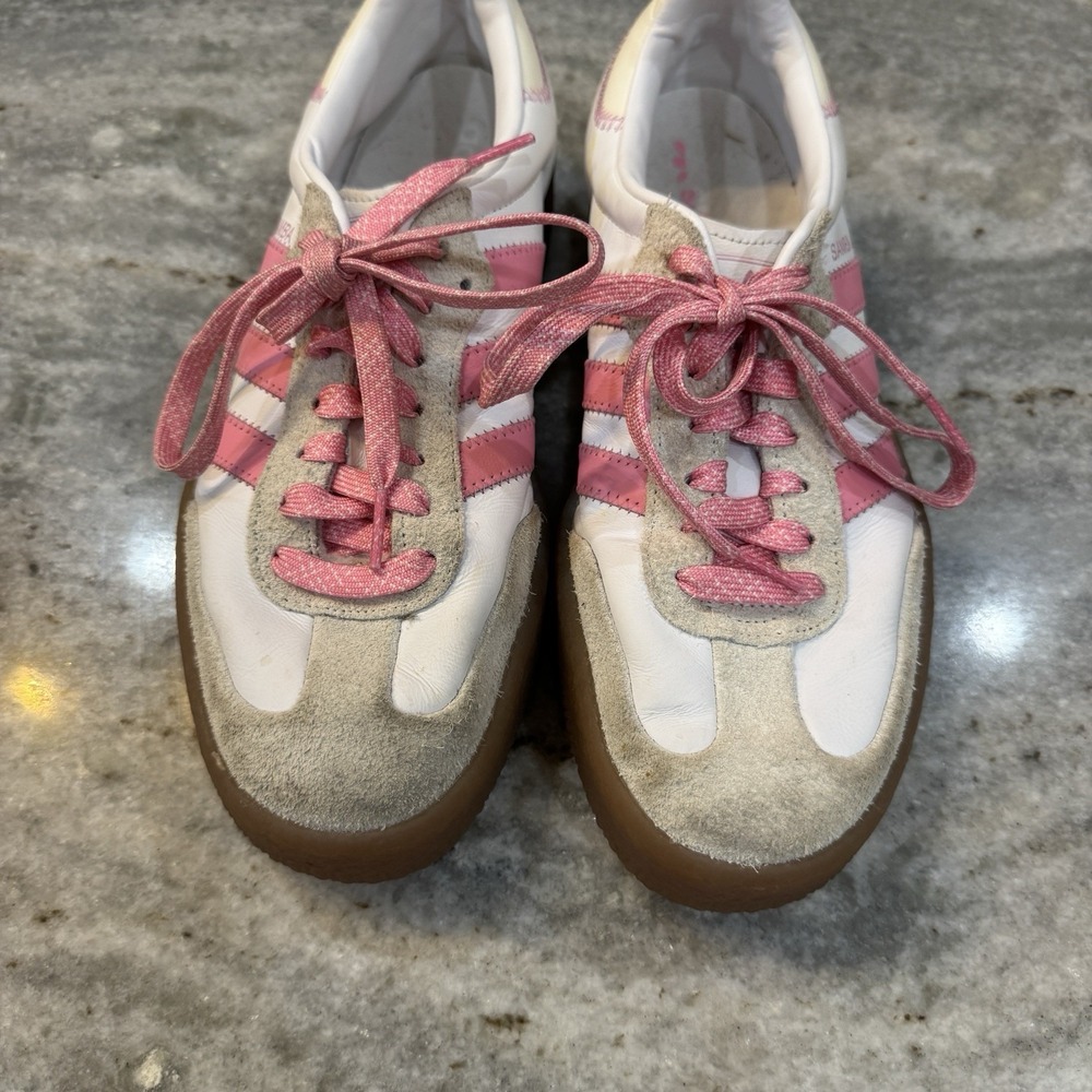 Adidas Samba White Pink Gum Casual Sneakers IE9109 Retro Lace Up Low Top Sz 9 - Picture 2 of 8